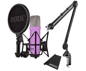 Rode NT1 Signature Purple Microphone de studio violet + trépied PSA1 à bras articulé noir + chiffon microfibre Keepdrum