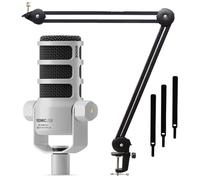 Rode Podmic - Microphone dynamique USB XLR pour chanter - Blanc - Avec trépied à bras articulé Keepdrum MS138