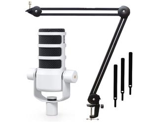 Rode Podmic Microphone professionnel pour podcast Blanc + bras articulé Keepdrum MS138