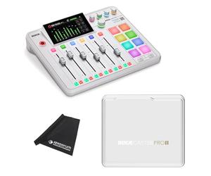 Rode Rodecaster Pro II Audio Production Studio Podcast Station blanche avec couvercle Rodecover 2 et chiffon en microfibre Keepdrum