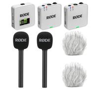 Rode Système de microphone sans fil GO Gen 3 2 canaux, blanc, avec 2 adaptateurs manuels Interview GO et 2 pare-vent en fourrure Keepdrum