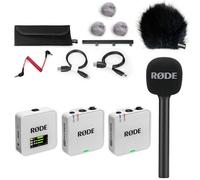 Rode Système de microphone sans fil GO Gen 3 2 canaux, blanc, avec adaptateur manuel Interview GO et protection contre le vent en fourrure Keepdrum BK