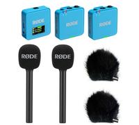 Rode Système de microphone sans fil GO Gen 3 2 canaux, bleu, avec 2 adaptateurs manuels Interview GO et 2 pare-vent en fourrure Keepdrum BK