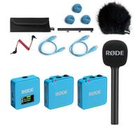 Rode Système de microphone sans fil GO Gen 3 2 canaux, bleu, avec adaptateur manuel Interview GO et protection contre le vent en fourrure Keepdrum BK
