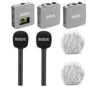 Rode Système de microphone sans fil GO Gen 3 2 canaux, gris pierre, avec 2 adaptateurs manuels pour interview GO et 2 pare-vent en fourrure Keepdrum