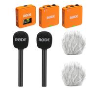 Rode Système de microphone sans fil GO Gen 3 2 canaux, orange, avec 2 adaptateurs manuels Interview GO et 2 pare-vent en fourrure Keepdrum
