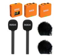 Rode Système de microphone sans fil GO Gen 3 2 canaux, orange, avec 2 adaptateurs manuels Interview GO et 2 pare-vent en fourrure Keepdrum BK