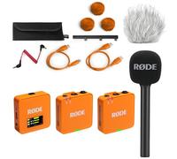 Rode Système de microphone sans fil GO Gen 3, 2 canaux, orange, avec adaptateur manuel Interview GO et protection contre le vent en fourrure Keepdrum