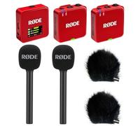 Rode Système de microphone sans fil GO Gen 3 2 canaux, rouge, avec 2 adaptateurs manuels Interview GO et 2 pare-vent en fourrure Keepdrum BK