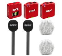 Rode Système de microphone sans fil GO Gen 3 2 canaux, rouge, avec 2 adaptateurs manuels Interview GO et 2 pare-vent en fourrure Keepdrum