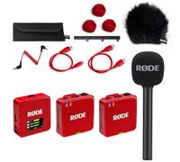 Rode Système de microphone sans fil GO Gen 3 2 canaux, rouge, avec adaptateur manuel Interview GO et protection contre le vent en fourrure Keepdrum BK