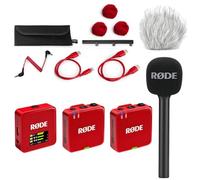 Rode Système de microphone sans fil GO Gen 3, 2 canaux, rouge, avec adaptateur manuel Interview GO et protection contre le vent en fourrure Keepdrum