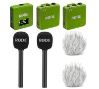 Rode Système de microphone sans fil GO Gen 3 2 canaux, vert, avec 2 adaptateurs manuels Interview GO et 2 pare-vent en fourrure Keepdrum