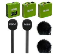 Rode Système de microphone sans fil GO Gen 3 2 canaux, vert, avec 2 adaptateurs manuels Interview GO et 2 pare-vent en fourrure Keepdrum BK