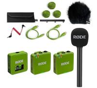 Rode Système de microphone sans fil GO Gen 3 2 canaux, vert, avec adaptateur manuel Interview GO et protection contre le vent en fourrure Keepdrum BK