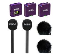 Rode Système de microphone sans fil GO Gen 3 2 canaux, violet, avec 2 adaptateurs manuels Interview GO et 2 pare-vent en fourrure Keepdrum BK