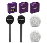 Rode Système de microphone sans fil GO Gen 3 2 canaux, violet, avec 2 adaptateurs manuels Interview GO et 2 pare-vent en fourrure Keepdrum