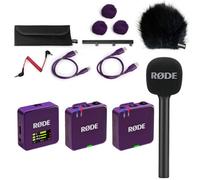 Rode Système de microphone sans fil GO Gen 3 2 canaux, violet, avec adaptateur manuel Interview GO et protection contre le vent en fourrure Keepdrum BK