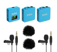 Rode Système de microphone sans fil GO Gen 3 à 2 canaux, bleu, avec 2 microphones Lavalier GO et 2 pare-vent en fourrure Keepdrum