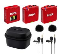Rode Système de microphone sans fil GO Gen 3 à 2 canaux, rouge, avec étui de charge, 2 microphones Lavalier GO et 2 pare-vent en fourrure