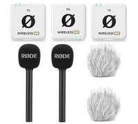 Rode Système sans fil ME double microphone sans fil blanc + 2 adaptateurs manuels Interview GO + 2 pare-vent en fourrure Keepdrum