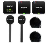 Rode Wireless GO Gen 3 Système de microphone sans fil à 2 canaux avec 2 adaptateurs mains Interview GO et 2 pare-vent Keepdrum BK