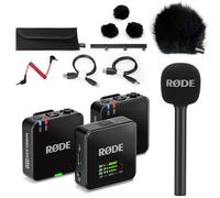 Rode Wireless GO Gen 3 Système de microphone sans fil à 2 canaux avec adaptateur mains Interview GO et protection coupe-vent en fourrure Keepdrum BK
