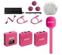 Rode Wireless GO Gen 3 Système de microphone sans fil à 2 canaux Rose avec adaptateur main Interview GO Rose et protection coupe-vent en fourrure keepdrum