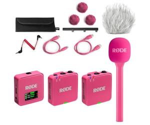 Rode Wireless GO Gen 3 Système de microphone sans fil à 2 canaux Rose avec adaptateur main Interview GO Rose et protection coupe-vent en fourrure keepdrum