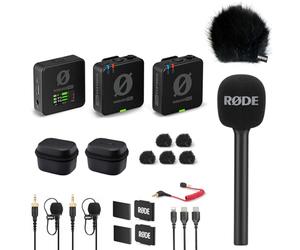 Rode Wireless Pro Kit Microphone sans Fil avec Interview GO Adaptateur Main et Pare-brise Fourrure Keepdrum Noir