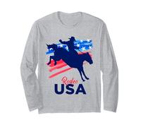 Rodeo Support The Team Rodeo Cowboy Rider Horse Drapeau USA Manche Longue