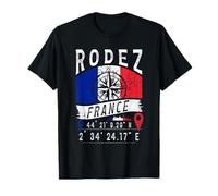 Rodez France Flag GPS Coordonnées de Rodez T-Shirt