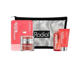 Rodial Set de Petites Luxes Dragon's Blood - Mini Gel Sculptant (15 ml), Mini Eau Nettoyante (100 ml), Gel Contour des Yeux (15 ml), Masques Individuels en Gelée pour les Yeux, Essentiels de Soin Héros pour Nourrir la Peau