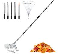 Rodison Râteau de jardin, 22 dents, 91,4 à 170,6 cm avec manche amovible en 5 sections et tête réglable pour jardin/pelouse/cour/gazon artificiel - Robuste et résistant à la rouille