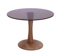 Rodo-table basse ronde d60 cm en verre fumé et bois