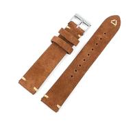Rodsah Bracelet de montre en daim, 18 mm - 24 mm, bracelet de rechange vintage, coutures faites main,Brun,21mm
