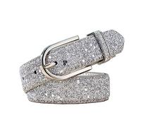 Rodsah Ceinture à paillettes or/argent pour femmes 2.9cm, ceinture en cuir à boucle ardillon pour jeans et robes,Argent,115cm