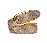 Rodsah Ceinture à paillettes or/argent pour femmes 2.9cm, ceinture en cuir à boucle ardillon pour jeans et robes,Or,85cm