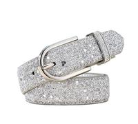 Rodsah Ceinture en cuir brillant pour femme - 3 cm de large - Ceinture décorative - Accessoires de pantalon, Argenté., 105x3cm