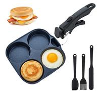 RoDzj Poêle à œufs 4 Empreintes Antiadhésive, Poêle Pancake - oêle à Pancakes en Aluminium, Poignée Amovible, Compatible Induction & Gaz, pour œufs au Plat, Pancakes, Blinis