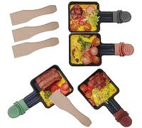 RoDzj Poelon Raclette Carré, 4 Pièces Revêtement Antiadhésif Mini Raclette Set avec 4 Spatules Raclette Coupelle Raclette pour Fromage Fondu Oeuf Frit