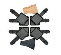 RoDzj Poelon Raclette Carré, 8 Pièces avec 8 Spatules et 8 Coupelle - Revêtement Antiadhésif pour Fromage Fondu, Oeufs Frits (Noir)