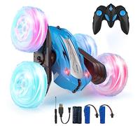 Rodzon Voiture Télécommandée Enfant, 360°Rotation Camion Cascadeuse avec Feux de Roue, 2.4GHz RC Voiture Radiocommandee Jeux Extérieur Jouet Cadeau pour Garçon Fille 6 ans et plus, 2 x Batterie (Bleu)