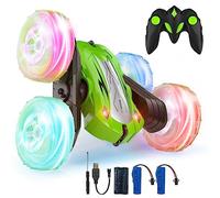 Rodzon Voiture Télécommandée Enfant, 360°Rotation Camion Cascadeuse avec Feux de Roue, 2.4GHz RC Voiture Radiocommandee Jeux Extérieur Jouet Cadeau pour Garçon Fille 3-12 Ans, 2 x Batterie (Vert)