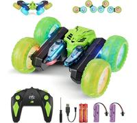 Rodzon Voiture Télécommandée Enfant, 360Rotation Camion Cascadeuse with Feux de Roue, 2.4GHz RC Voiture Radiocommandée Jeux Extérieur Jouet Cadeau pour Garçon Fille 3-12 Ans, 2 x Batteries [Voiture de