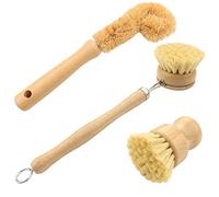 Roellgs 3 ensembles de brosses à vaisselle naturelles, 2 brosses naturelles pour pot de fleurs + 1 brosse pour bouteille de noix de coco, pots, lavabos