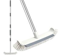 Roellgs Brosse à récurer à long manche avec long manche réglable, raclette et poils 2 en 1 pour nettoyer les cuisines, salles de bains, carreaux, garages, murs et piscines