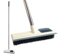 Roellgs brosse à récurer longue avec manche réglable, raclette et poils 2 en 1 pour nettoyer salles de bains, carreaux, garages, murs et piscines (blanc)