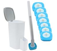 Roellgs Brosse WC jetable avec support, kit de bâton de toilette mural, système de nettoyage de toilette jetable avec 8 têtes de changement de toilettes (kit de bâton de toilette)