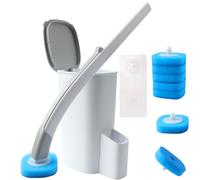 Roellgs Brosse WC jetable avec Support, kit de Tige de Brosse WC à Fixation Murale, système de Nettoyage de Toilette jetable avec 8 têtes de Brosse WC (Ensemble de Brosse